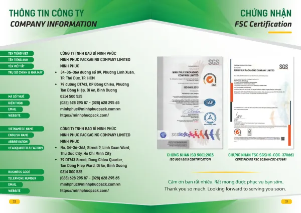 Giấy chứng nhận ISO 9001 của Bao Bì Minh Phúc