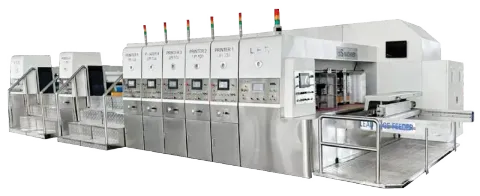 Máy in flexo 5 màu đang vận hành sản xuất thùng carton tại Minh Phúc