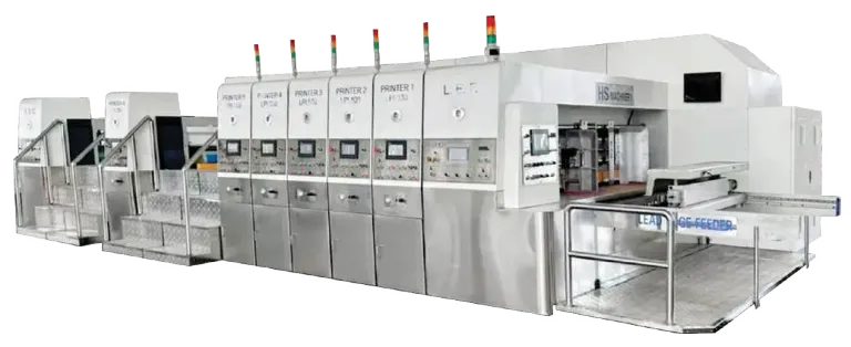 Máy in flexo 5 màu đang vận hành sản xuất thùng carton tại Minh Phúc